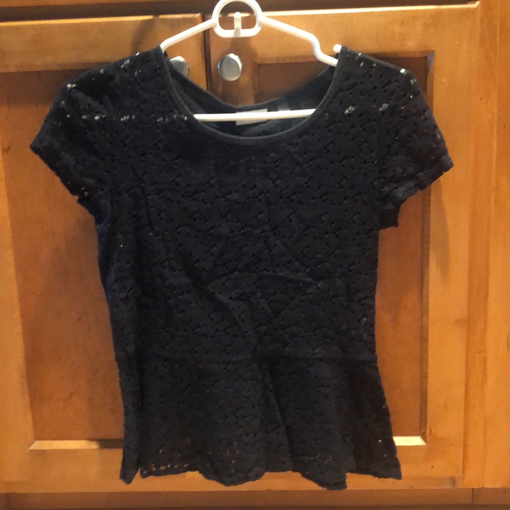DKNYC black lace peplum short sleeve top